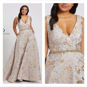Mac Duggal Gold and Silver Floral Maxi Dress